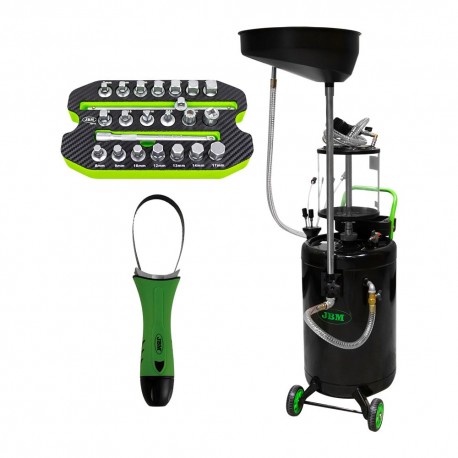 KIT PROMO. RECOGEDOR ACEITE 90 L+ EXTRACTOR FILTROS 65-105 MM + JGO. VASOS PARA TAPONES CARTER 22 PCS